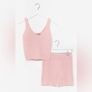Nasty Gal Knit's My Life Chenille Shorts Lounge Set in Pink